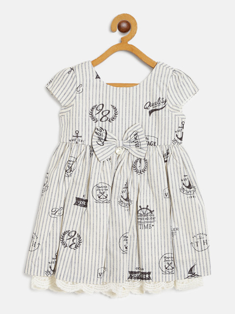 

TOFFY HOUSE Girls Off-White & Navy Blue Striped A-Line Dress