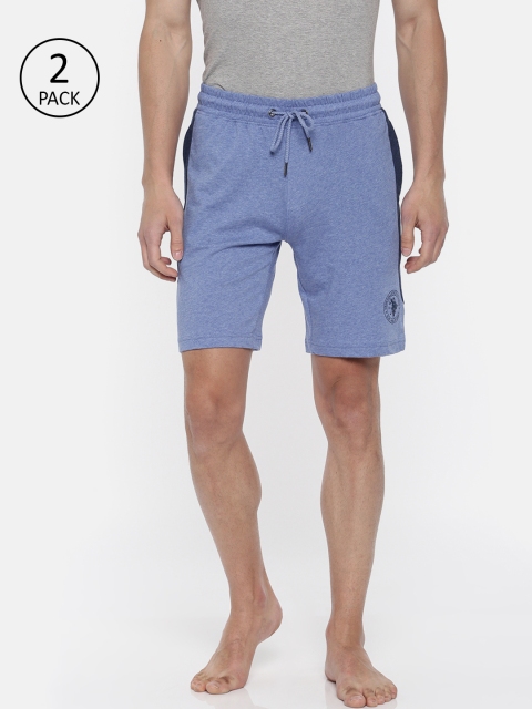 

U.S. Polo Assn. Men Blue Pack of 2 Solid Lounge Shorts