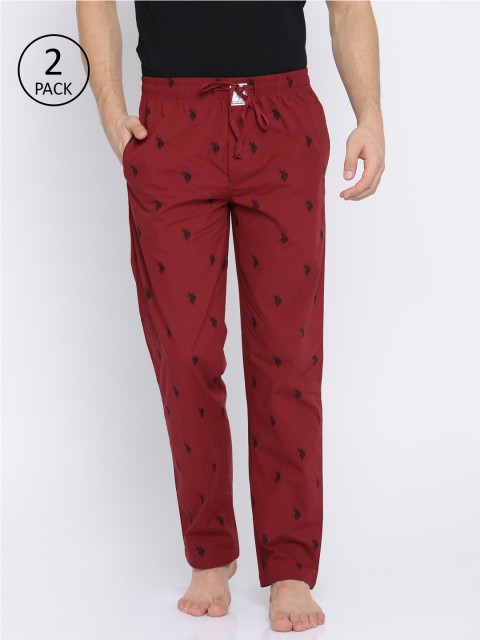

U.S. Polo Assn. Pack Of 2 Maroon & Black Printed Lounge Pants