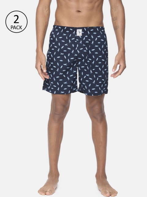 

U.S. Polo Assn. Men Pack Of 2 Navy Blue Printed Boxers