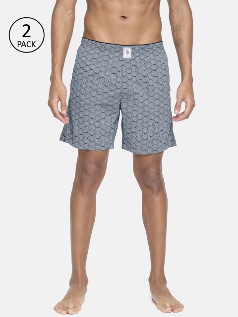 

U.S. Polo Assn. Men Pack Of 2 Navy Blue & White Printed Boxers