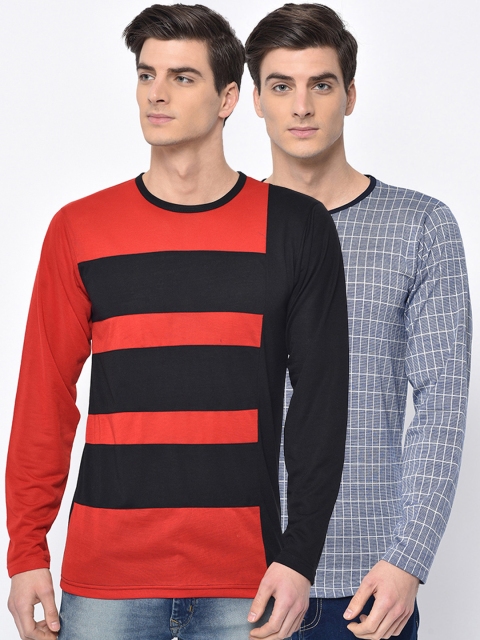 

VIMAL JONNEY Men Pack Of 2 Striped Round Neck T-shirt, Red