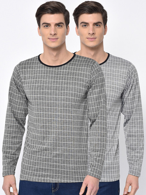 

VIMAL JONNEY Men Pack Of 2 Grey Checked Round Neck T-shirt
