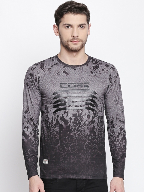 

ZIDO Men Black & Grey Printed Round Neck Slim Fit T-shirt