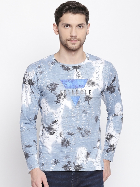 

ZIDO Men Blue Printed Round Neck Slim Fit T-shirt