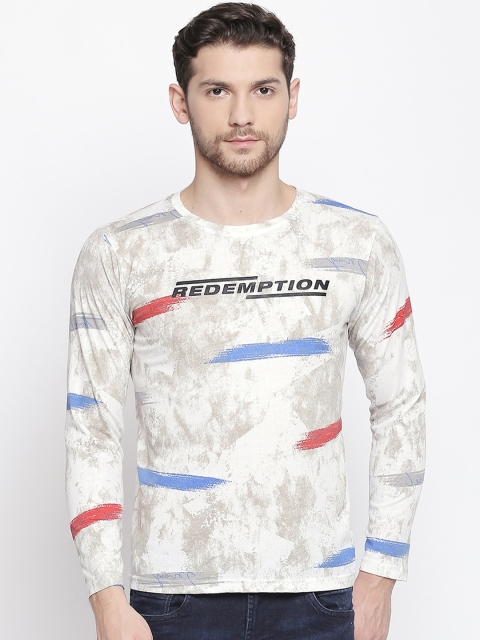 

ZIDO Men Beige Printed Round Neck Slim Fit T-shirt