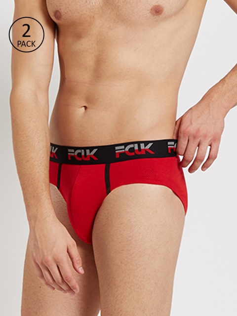 

FCUK Men Pack Of 2 Red Solid Active Low-Rise Briefs