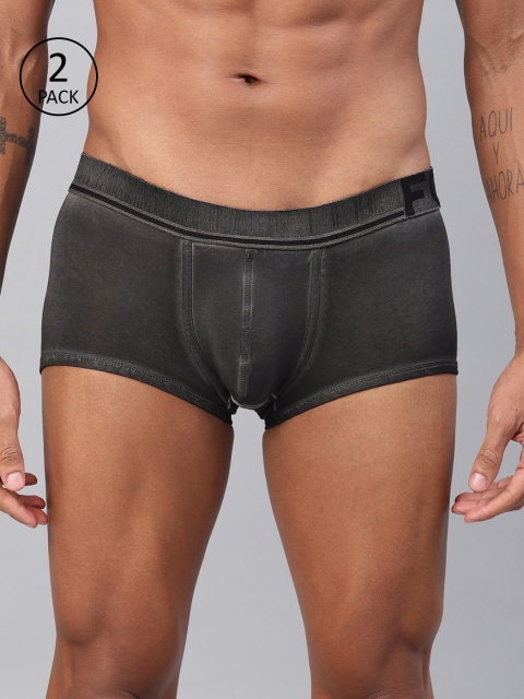 

FCUK Underwear Men Pack Of 2 Charcoal Grey Solid Trunks 8081241