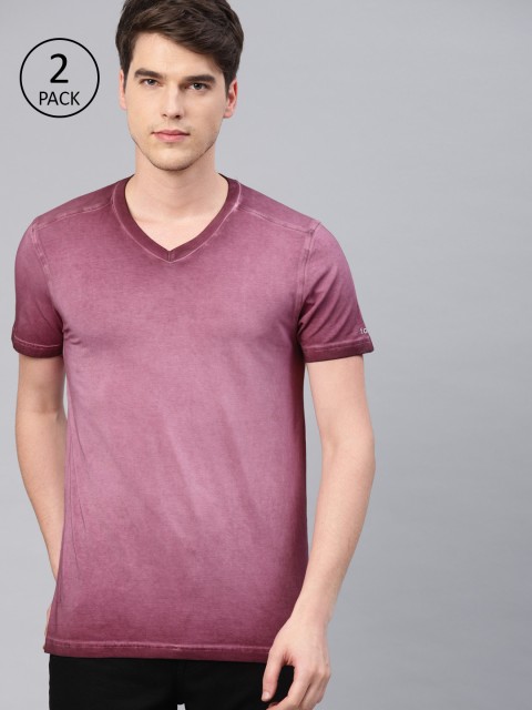 

FCUK Underwear Men Pack of 2 Burgundy Dyed V-Neck Lounge T-Shirts
