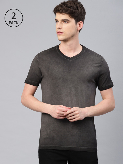 

FCUK Underwear Men Pack of 2 Black Dyed V-Neck Lounge T-Shirts