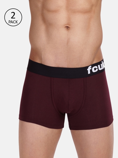 

FCUK Men Pack of 2 Maroon Solid Trunks