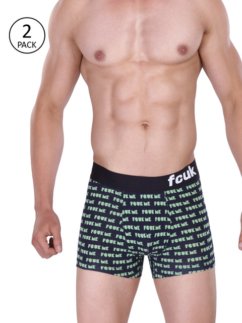 

FCUK Men Pack Of 2 Navy Blue & Green Printed Trunks