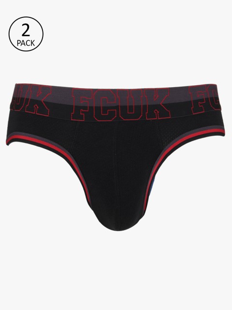 

FCUK Underwear Men Pack of 2 Black ATHLETIC Solid Briefs