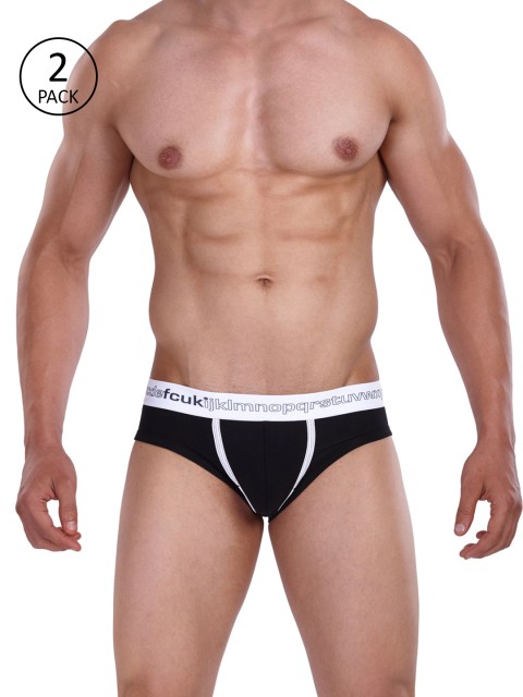 

FCUK Men Pack Of 2 Black Solid ATTITUDE Low-Rise Briefs