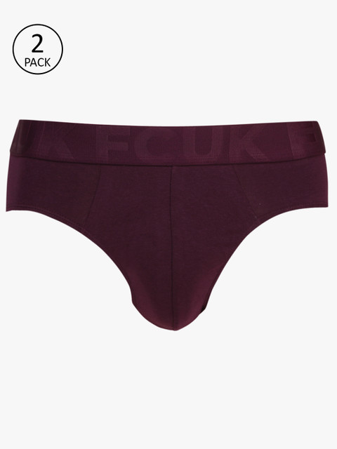 

FCUK Underwear Men Pack Of 2 Burgundy Solid UNO Briefs