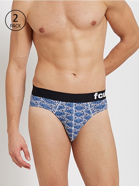 

FCUK Men Pack of 2 Blue & White Printed Briefs
