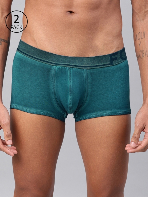 

FCUK Underwear Men Pack Of 2 Teal Blue Solid Trunks