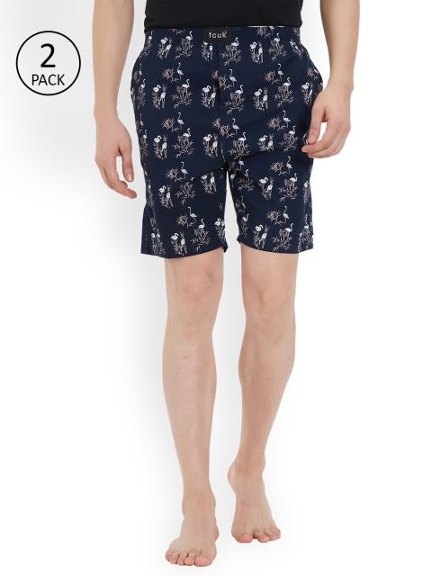 

FCUK Underwear Men Navy Blue and White Printed Regular Fit Lounge Shorts