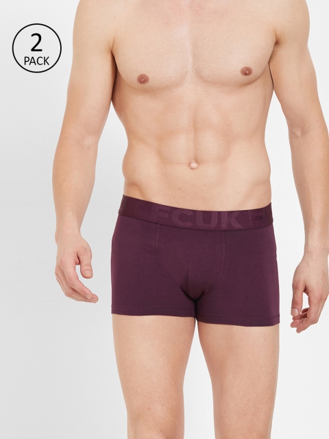 

FCUK Underwear Men Pack Of 2 Purple Solid Trunks