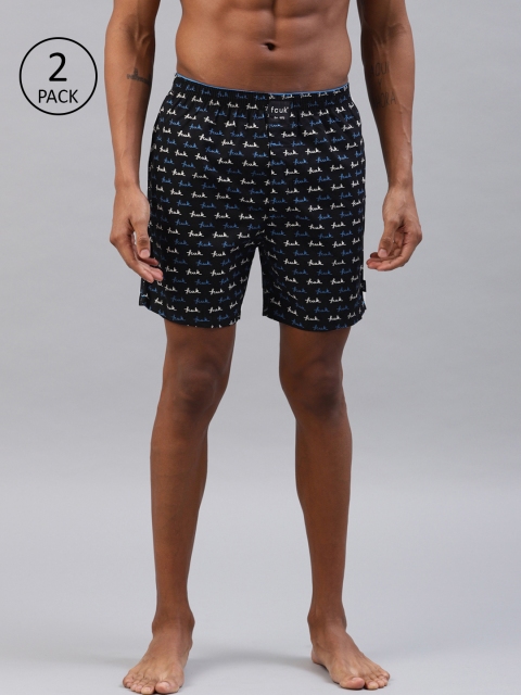 

FCUK Men Pack of 2 Black & Blue Printed Mid-Rise Boxers