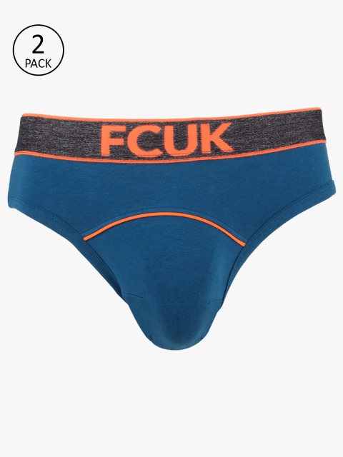 

FCUK Underwear Men Pack of 2 Blue Solid Mid-Rise Briefs