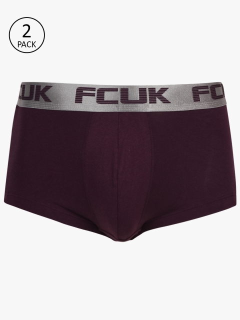 

FCUK Underwear Men Pack of 2 Burgundy Solid Mid-Rise Trunks