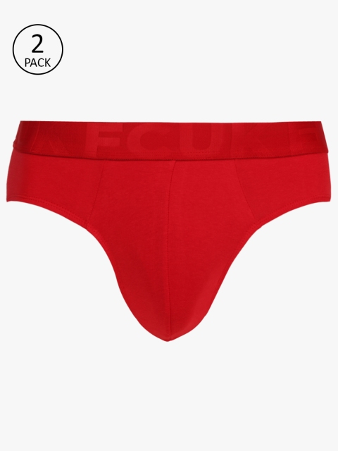 

FCUK Underwear Men Pack of 2 Red Solid High-Rise Briefs