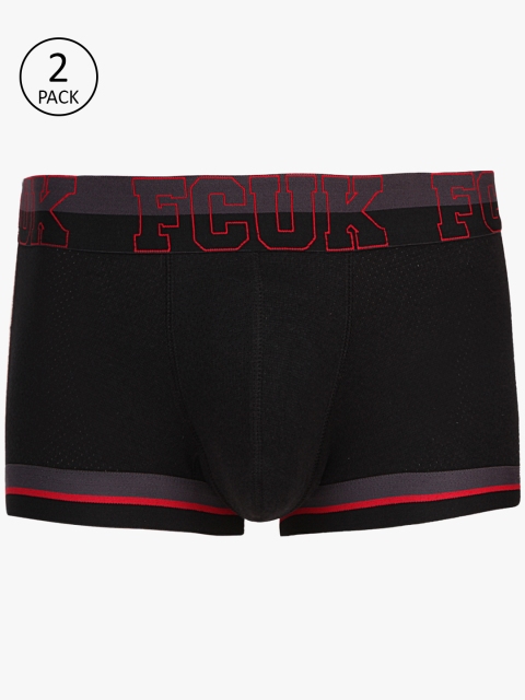 

FCUK Underwear Men Pack of 2 Black Solid Mid-Rise Trunks