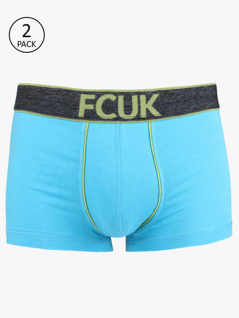 

FCUK Underwear Men Pack of 2 Blue Solid Mid-Rise Trunks