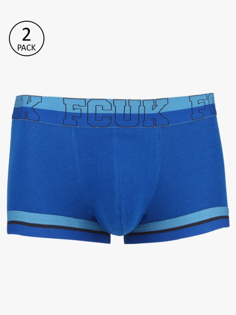 

FCUK Underwear Men Pack of 2 Blue Solid Mid-Rise Trunks