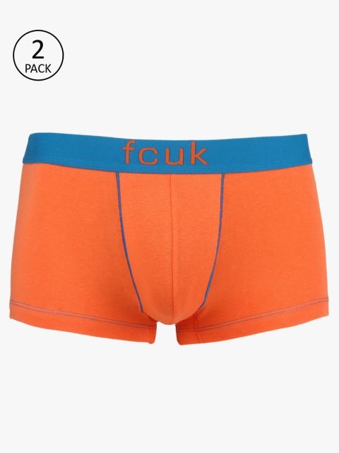 

FCUK Underwear Men Pack Of 2 Orange Solid Mid-Rise Trunks