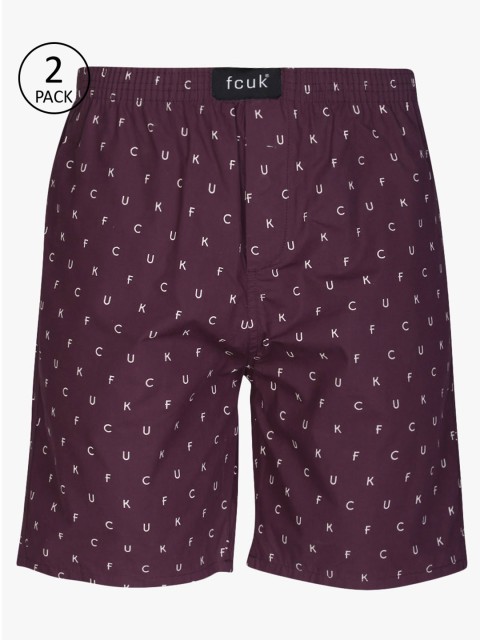 

FCUK Underwear Men Pack Of 2 Burgundy & White Printed Boxers