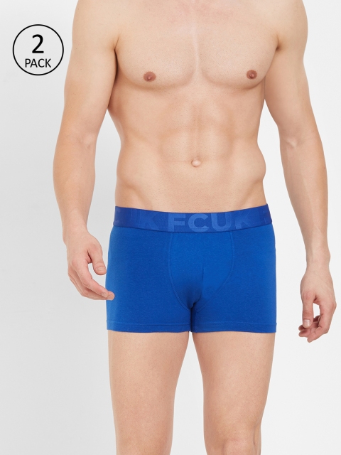 

FCUK Underwear Men Pack Of 2 Blue Solid Trunks