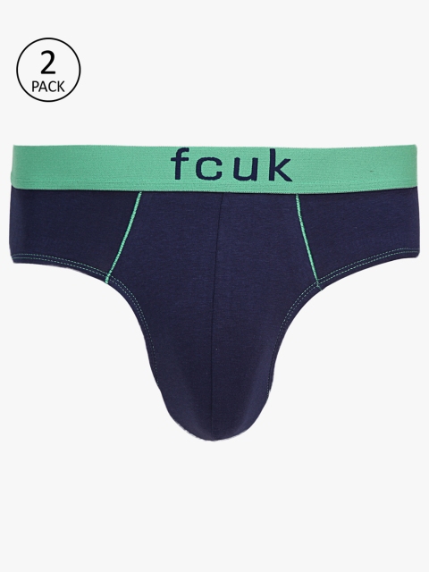 

FCUK Underwear Men Pack Of 2 Navy Blue Solid Briefs