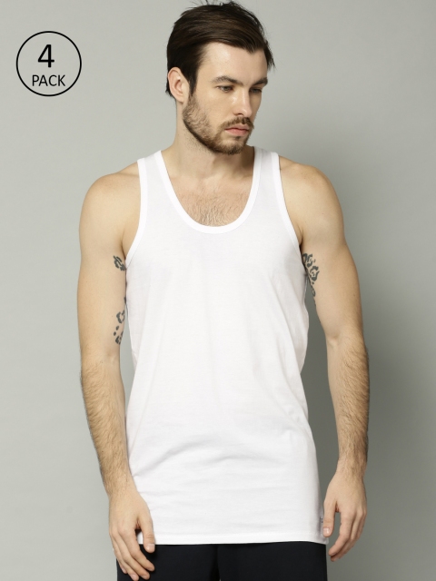 

FCUK Men Pack Of 4 White Solid Innerwear Vests