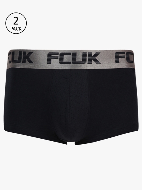 

FCUK Underwear Men Pack Of 2 Navy Blue Solid Mid-Rise Trunks