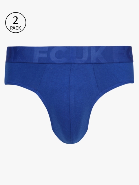 

FCUK Underwear Men Pack Of 2 Blue Solid Mid-Rise Briefs