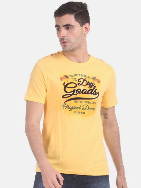 

Cherokee Men Yellow Printed Round Neck Pure Cotton T-shirt