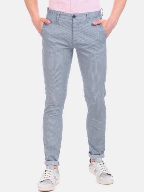 

U.S. Polo Assn. Men Blue Regular Fit Self Design Regular Trousers