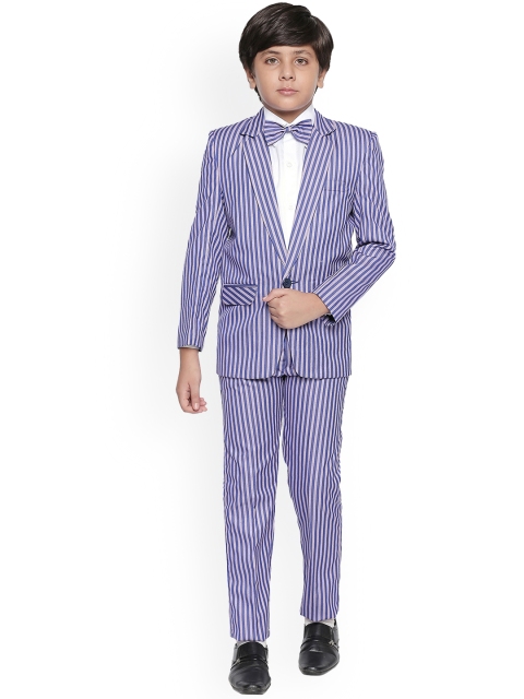 

Jeetethnics Boys Blue & Grey Striped Single-Breasted Suit
