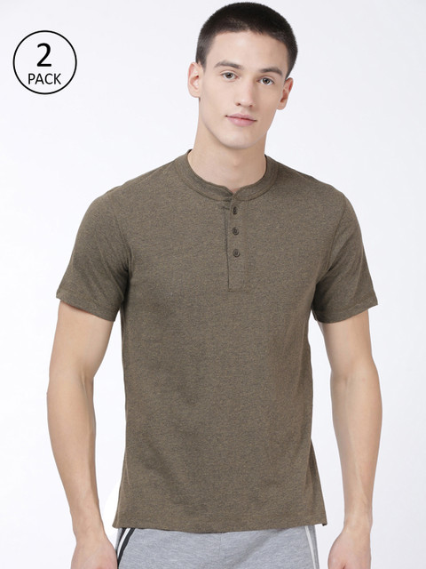 

Levis Men Pack of 2 Solid Henley Neck Tshirts, Olive