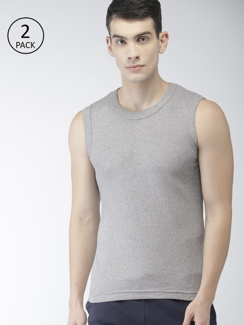 

Levis Men Pack of 2 Self-Striped Basic Innerwear Vests, Grey melange