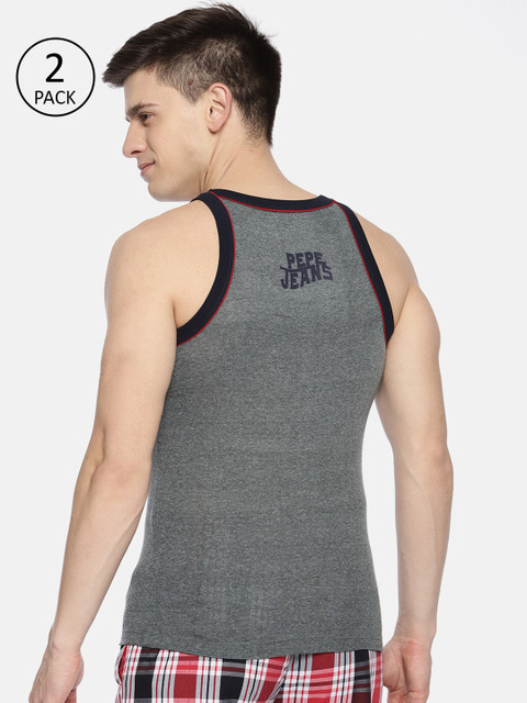 

Pepe Jeans Men Pack of 2 Grey Melange Solid Innerwear Vests