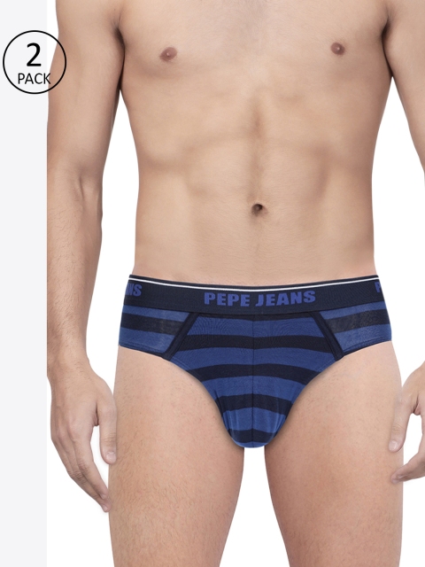 

Pepe Jeans Men Pack of 2 Striped Trend Briefs, Blue