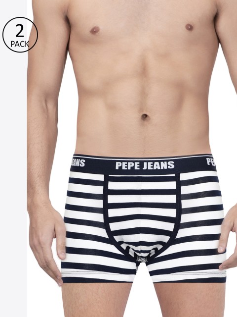 

Pepe Jeans Men Pack of 2 Striped Trend Trunks, Navy blue