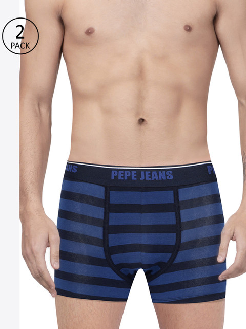 

Pepe Jeans Men Pack of 2 Blue & Black Striped Trunks