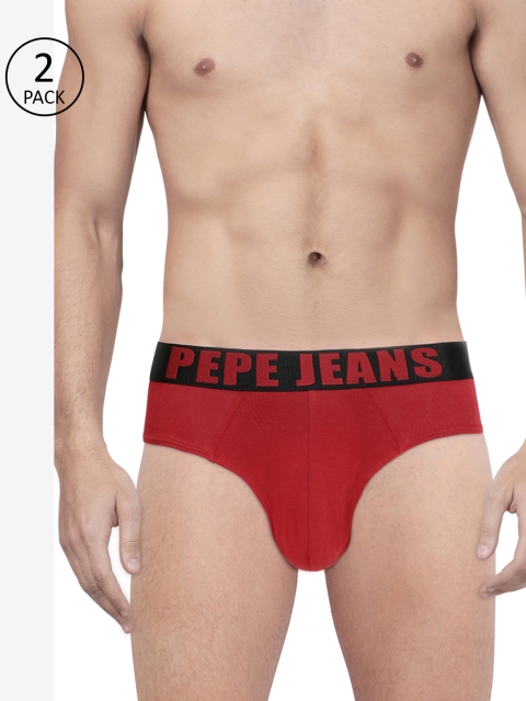 

Pepe Jeans Men Pack of 2 Red Solid Contour Briefs