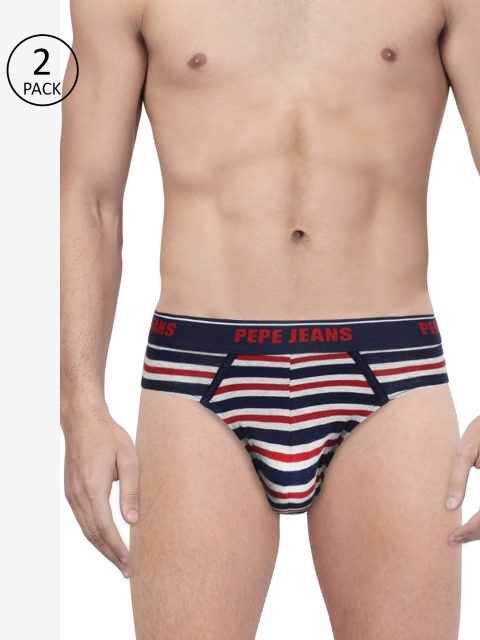 

Pepe Jeans Men Pack of 2 Red & Navy Striped Briefs
