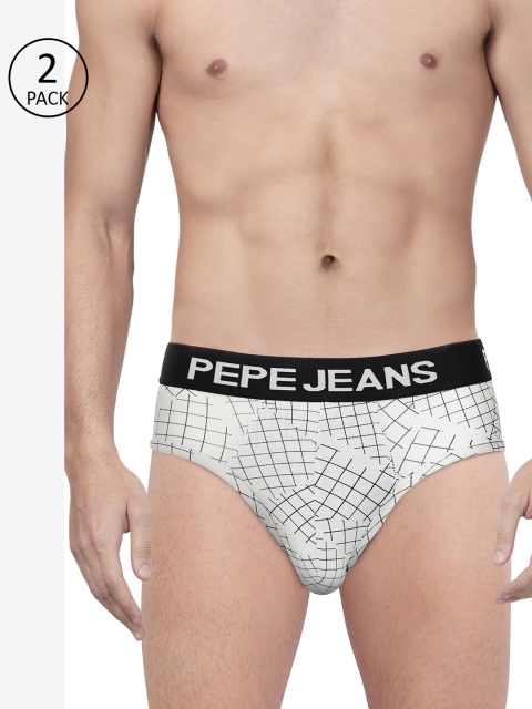 

Pepe Jeans Men Pack of 2 Printed Briefs, Grey
