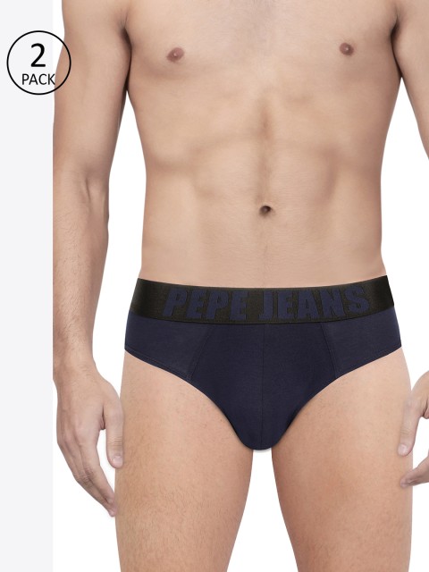 

Pepe Jeans Men Pack of 2 Solid Briefs, Navy blue